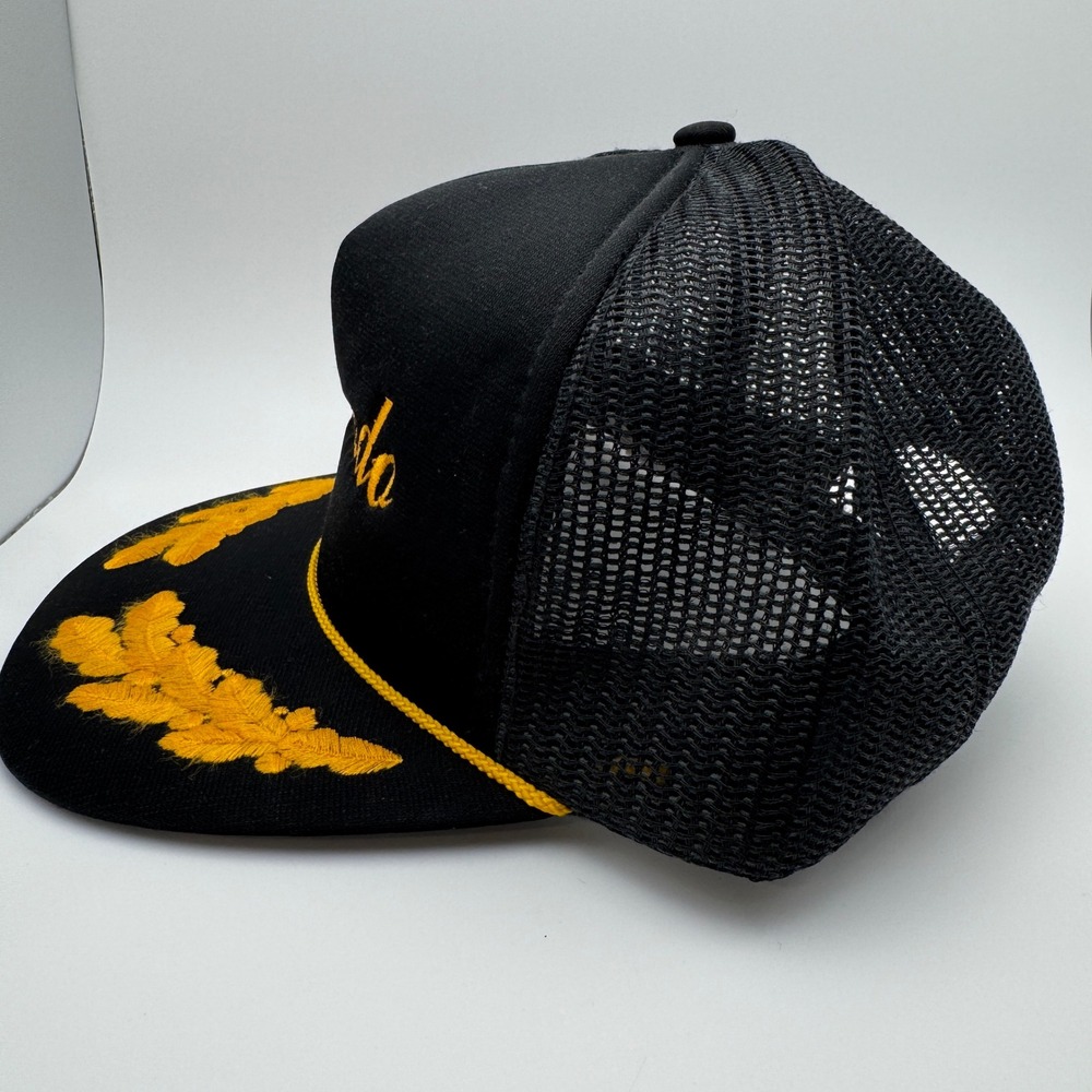 Vtg Colorado SCRIPT Trucker Hat OSFA Black Yellow Scrambled Eggs Mesh Snapback - Picture 7 of 12